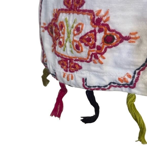 Soft Surroundings embroidered 100% cotton boho top ivory w orange green red szXS - Picture 6 of 10